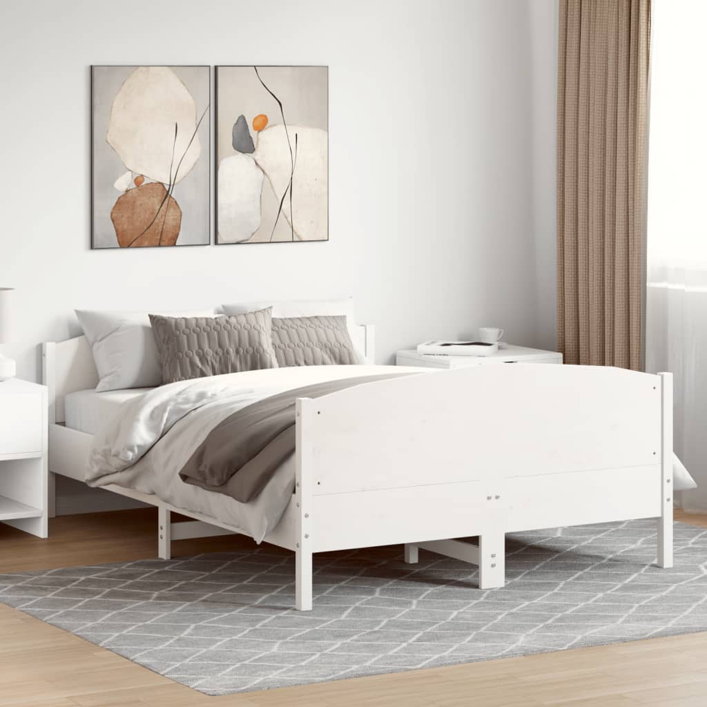 sengeramme uden madras 135x190 cm massivt fyrretræ hvid