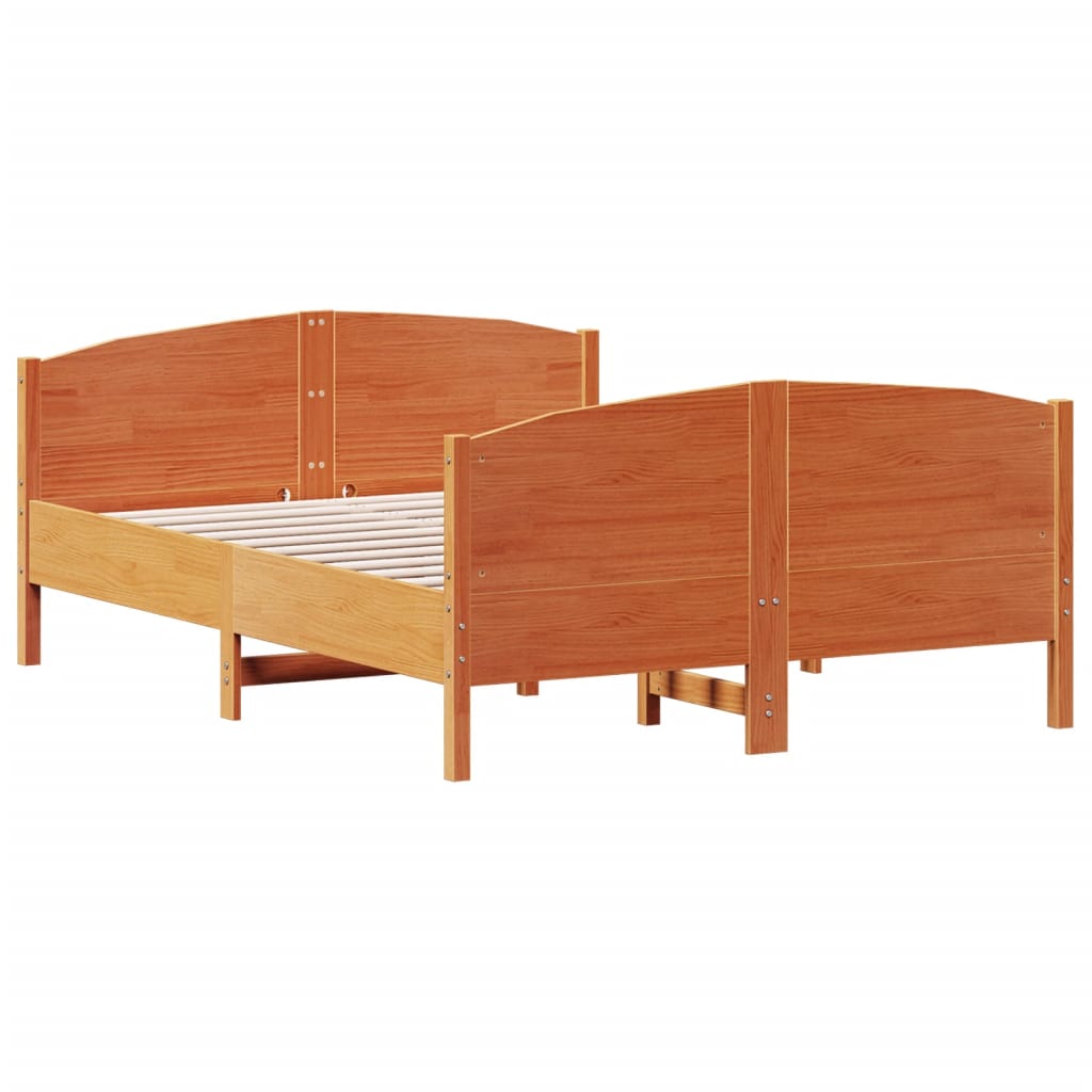 sengeramme uden madras 135x190 cm massivt fyrretræ brun