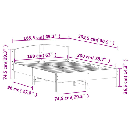 sengeramme uden madras 160x200 cm massivt fyrretræ