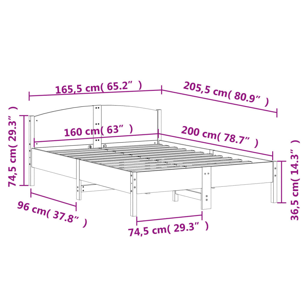 sengeramme uden madras 160x200 cm massivt fyrretræ