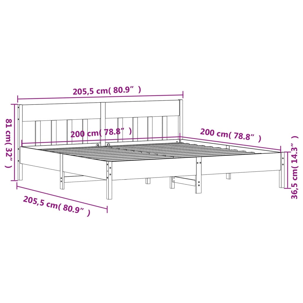 sengeramme uden madras 200x200 cm massivt fyrretræ hvid