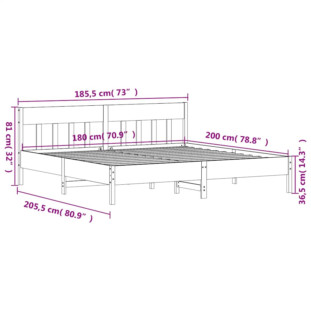 sengeramme uden madras 180x200 cm massivt fyrretræ hvid