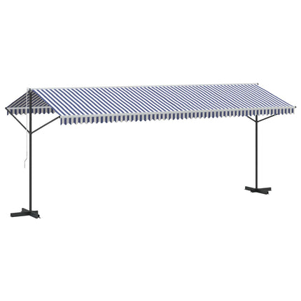 fritstående markise 600x300 cm stof og stål blå og hvid