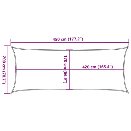 solsejl 4,5x2 m 100 % polyesterstof sandfarvet