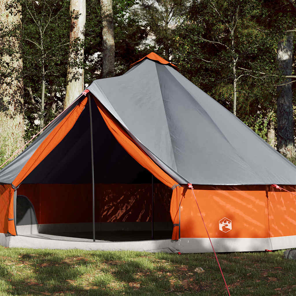 12-personers familietelt - vandafvisende tipi i grå og orange
