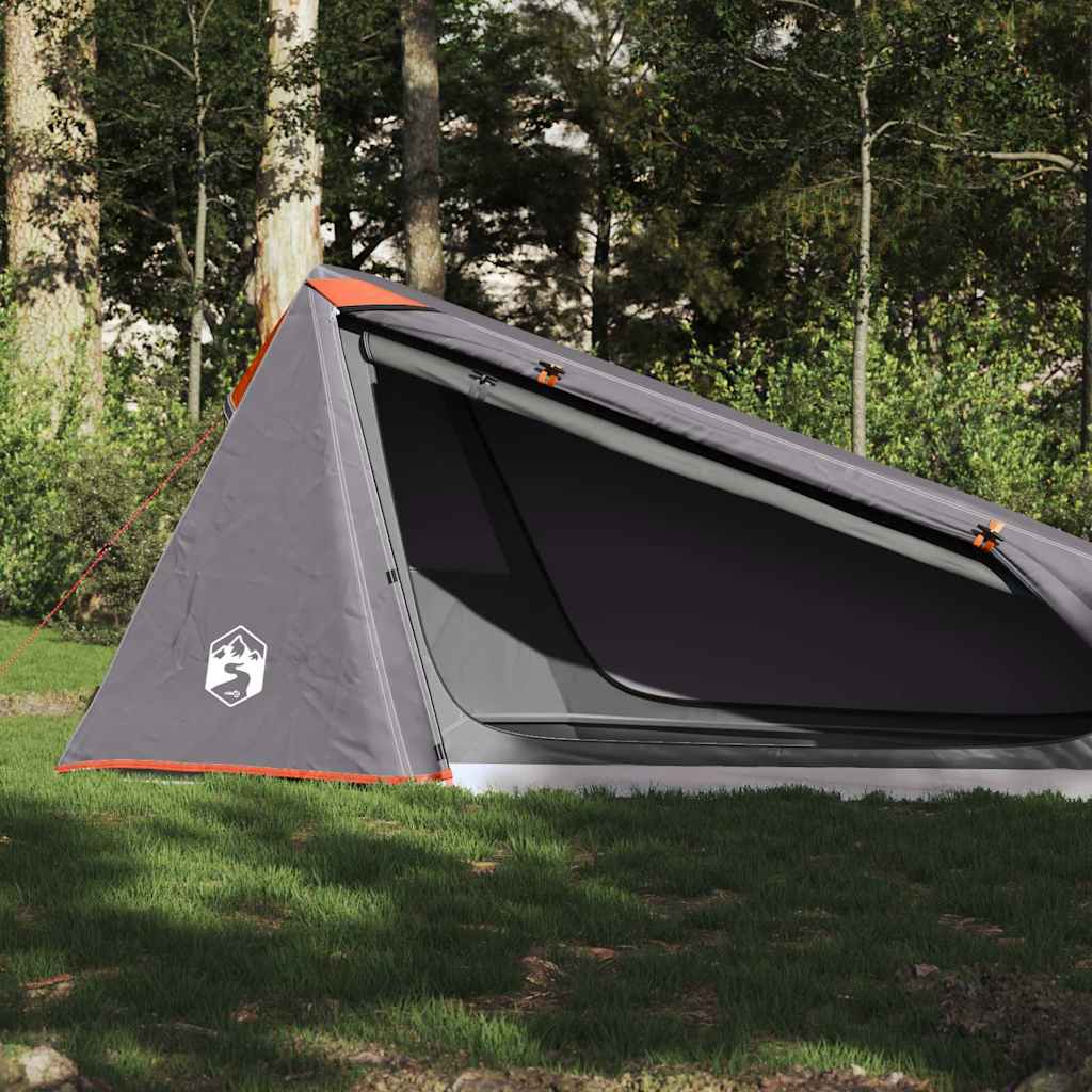 1-personers campingtelt vandtæt grå og orange billede