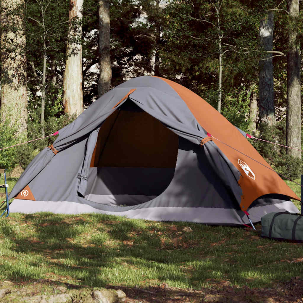 4-personers kuppeltelt - vandafvisende campingtelt, grå/orange