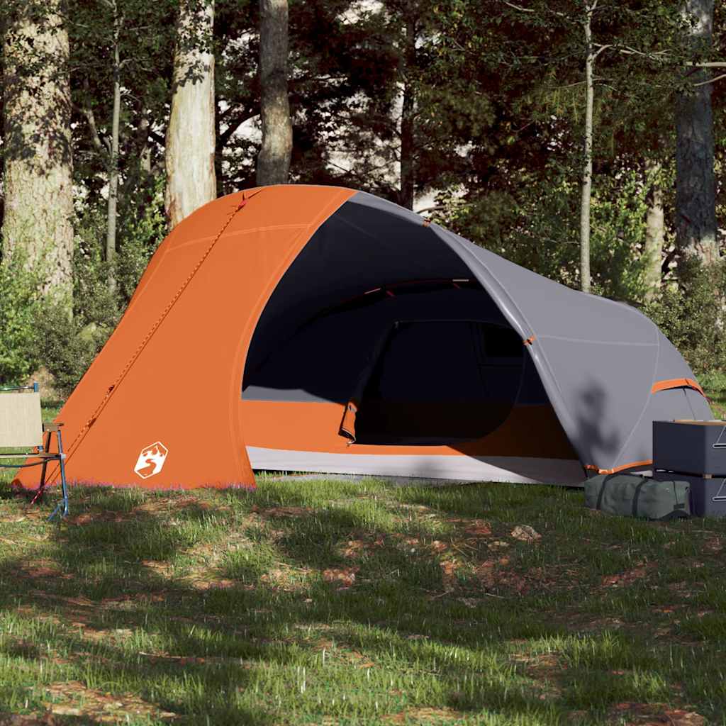 4-personers kuppeltelt - vandafvisende campingtelt, grå/orange