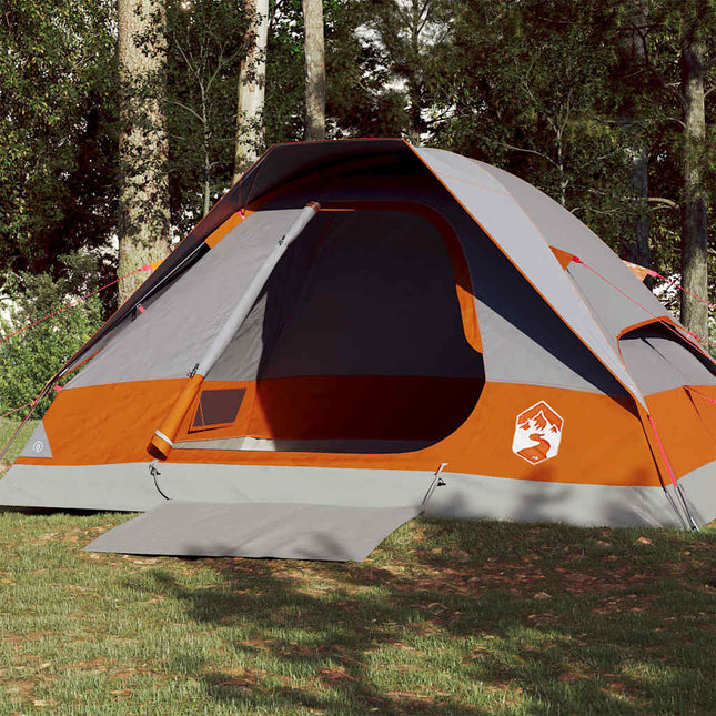 4-personers campingtelt vandtæt grå og orange