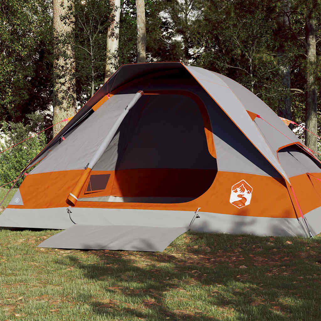4-personers campingtelt - vandafvisende kuppeltelt, grå/orange
