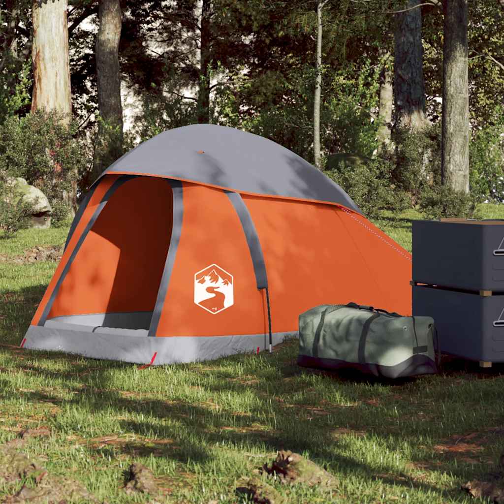 1-personers kuppeltelt - vandafvisende campingtelt, grå/orange