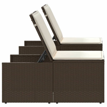 liggestole 2 stk. med bord brun polyrattan