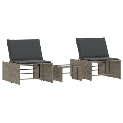 liggestole 2 stk. med bord grå polyrattan