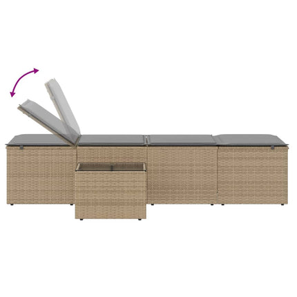 liggestole 2 stk. med bord beige polyrattan