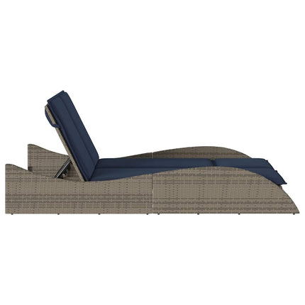liggestol med hynder grå 114x205x73 cm polyrattan