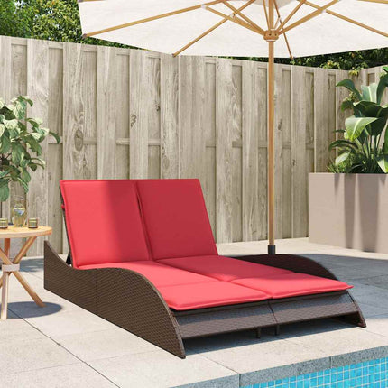 liggestol med hynder brun 114x205x73 cm polyrattan