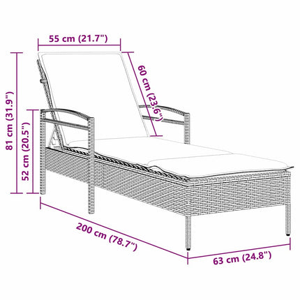| Solstol | med pude 1-person Brun 63 x 200 x 81 cm polyrattan