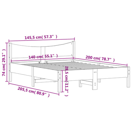 sengeramme uden madras 140x200 cm massivt fyrretræ