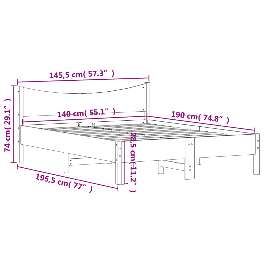 sengeramme uden madras 140x190 cm massivt fyrretræ