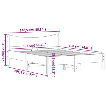 sengeramme uden madras 135x190 cm massivt fyrretræ hvid