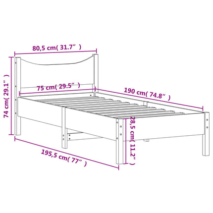 sengeramme uden madras 75x190 cm massivt fyrretræ