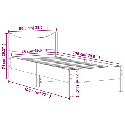 sengeramme uden madras 75x190 cm massivt fyrretræ gyldenbrun