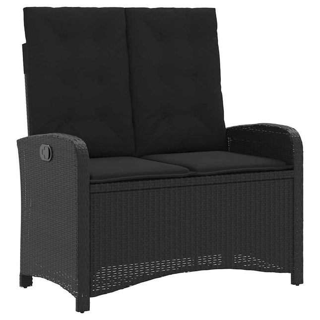 havebænk med hynder og lænefunktion polyrattan sort