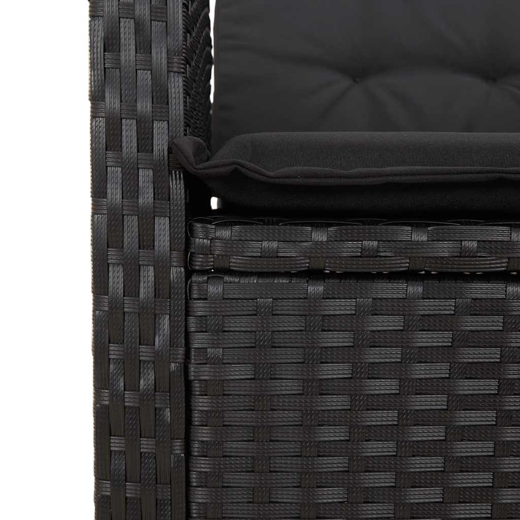 havebænk med hynder og lænefunktion polyrattan sort