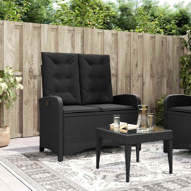 havebænk med hynder og lænefunktion polyrattan sort