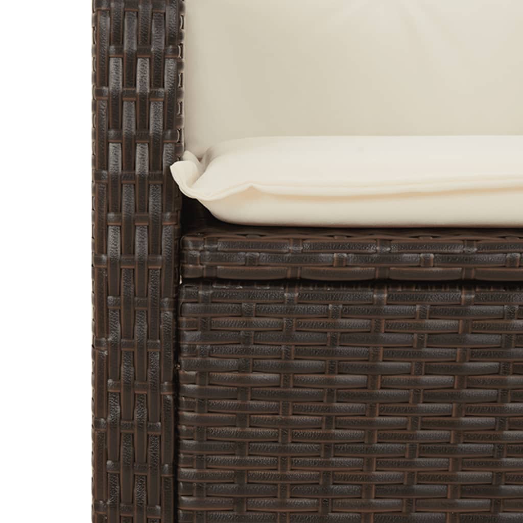 havebænk med hynder og lænefunktion polyrattan brun