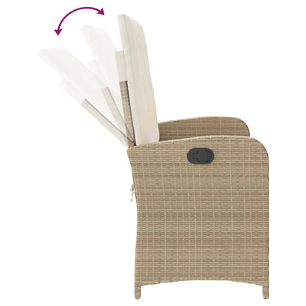 havebænk med hynder og lænefunktion polyrattan beige