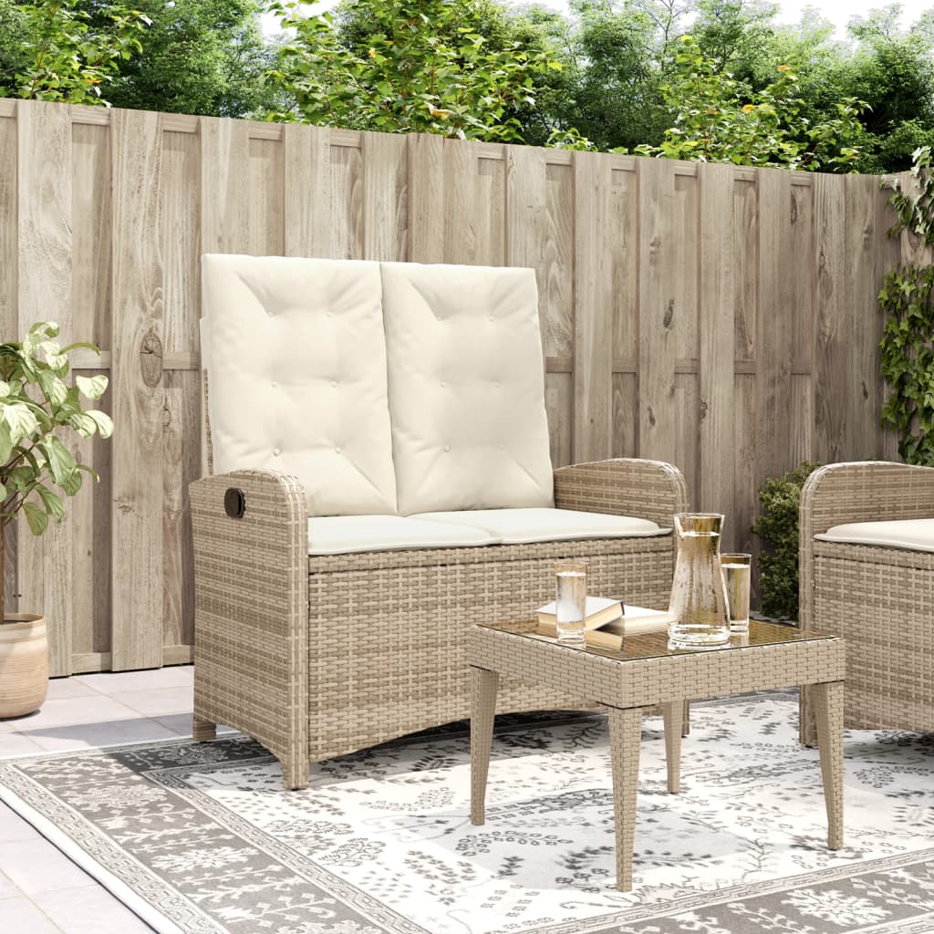 havebænk med hynder og lænefunktion polyrattan beige
