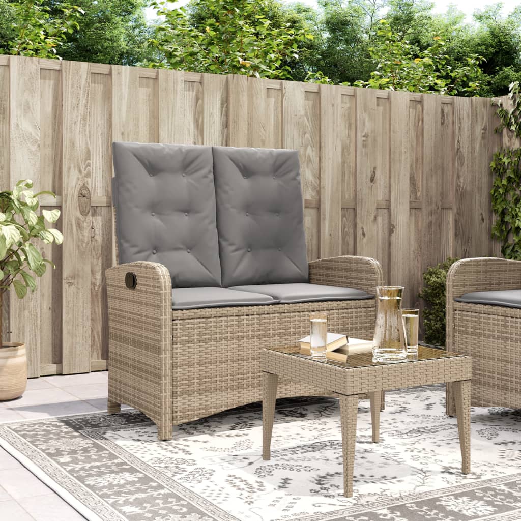 havebænk med hynder og lænefunktion polyrattan beige