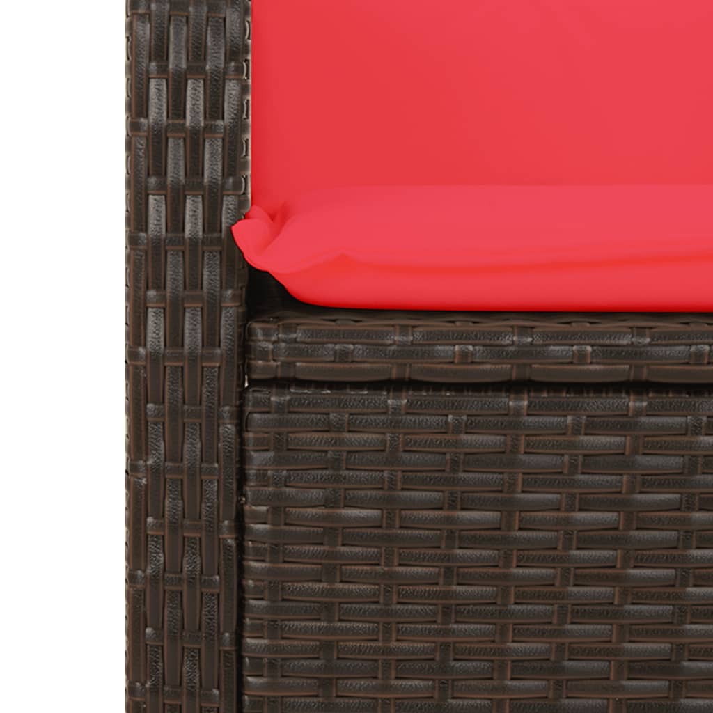 havebænk med hynder og lænefunktion polyrattan brun