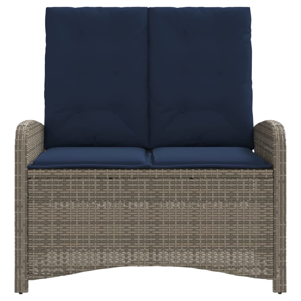havebænk med hynder og lænefunktion polyrattan grå