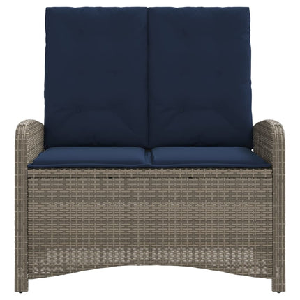 havebænk med hynder og lænefunktion polyrattan grå