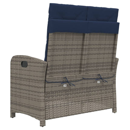 havebænk med hynder og lænefunktion polyrattan grå
