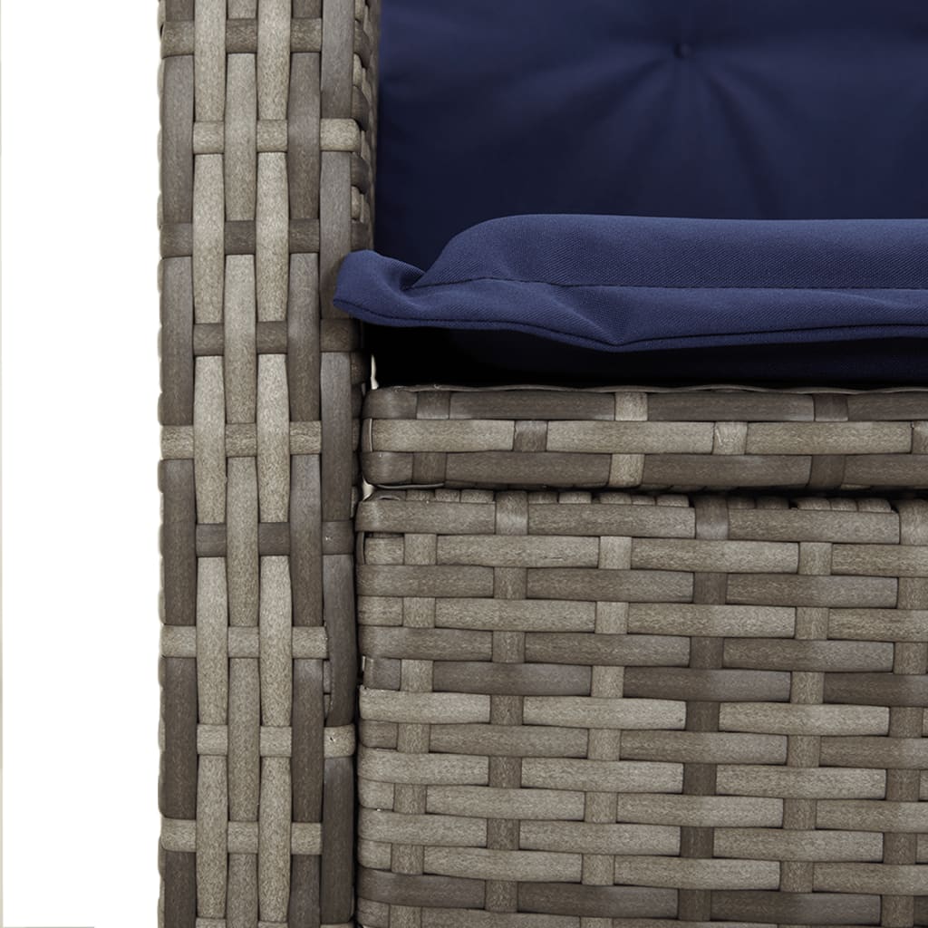 havebænk med hynder og lænefunktion polyrattan grå