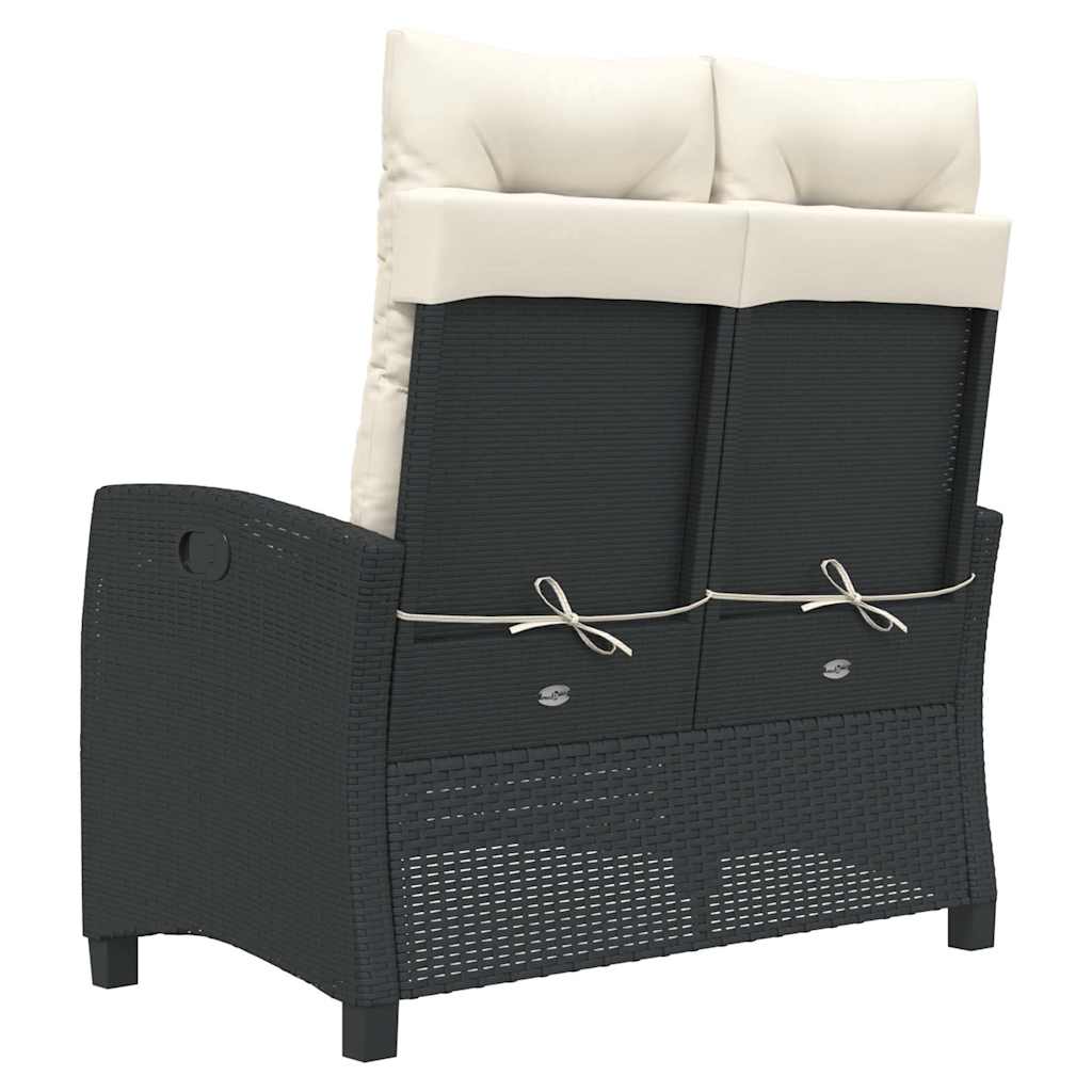havebænk med hynder og lænefunktion polyrattan sort