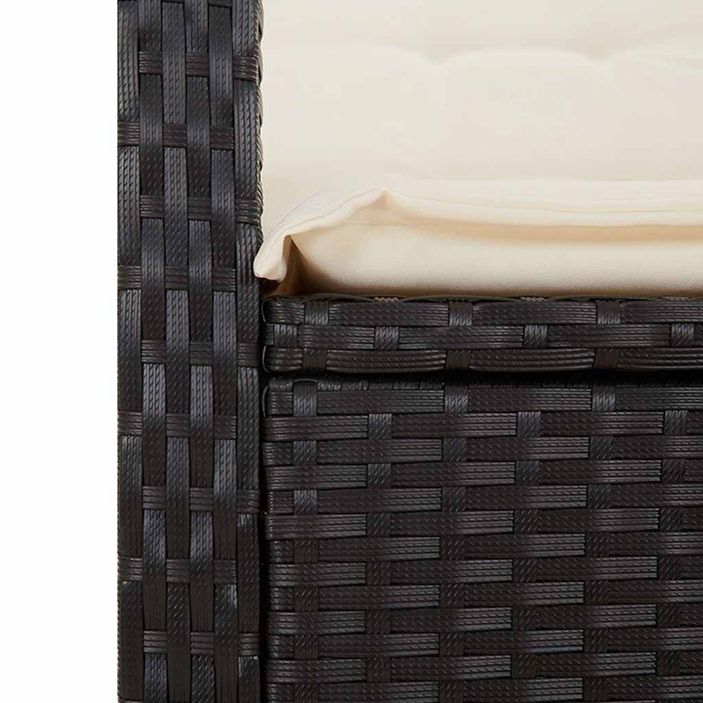 havebænk med hynder og lænefunktion polyrattan sort