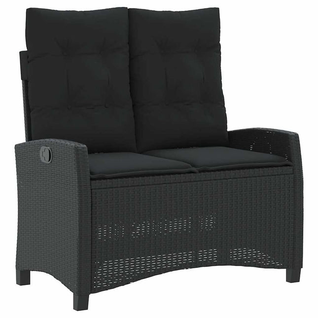 havebænk med hynder og lænefunktion polyrattan sort