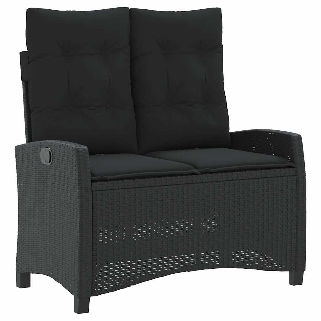 havebænk med hynder og lænefunktion polyrattan sort