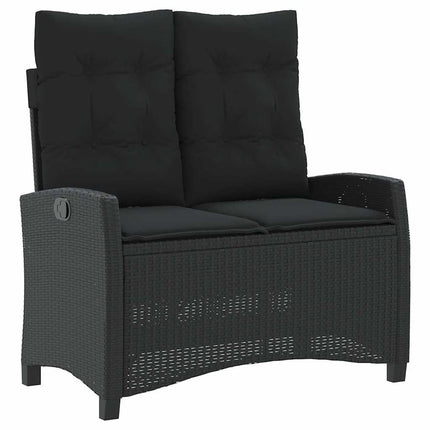 havebænk med hynder og lænefunktion polyrattan sort