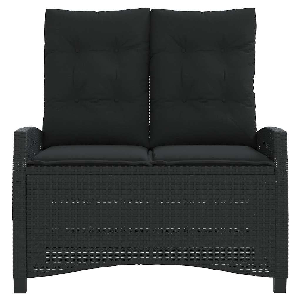 havebænk med hynder og lænefunktion polyrattan sort