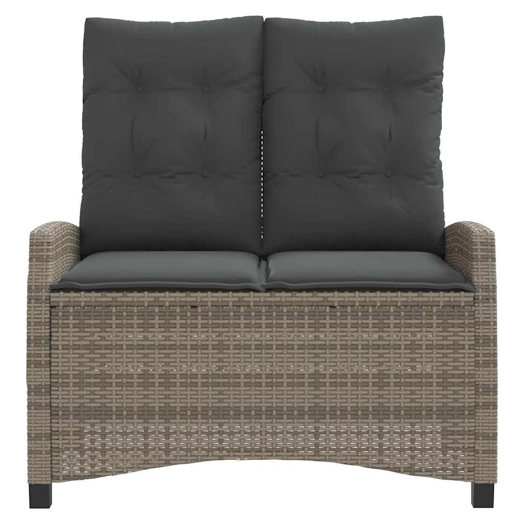 havebænk med hynder og lænefunktion polyrattan grå