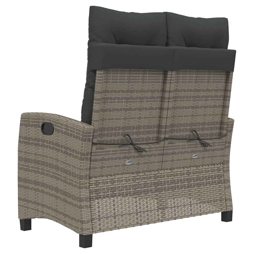 havebænk med hynder og lænefunktion polyrattan grå