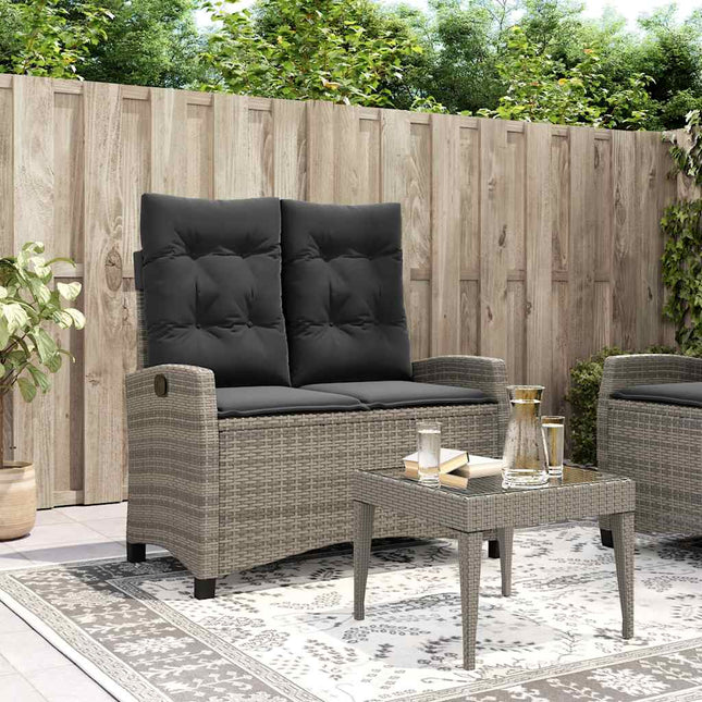 havebænk med hynder og lænefunktion polyrattan grå