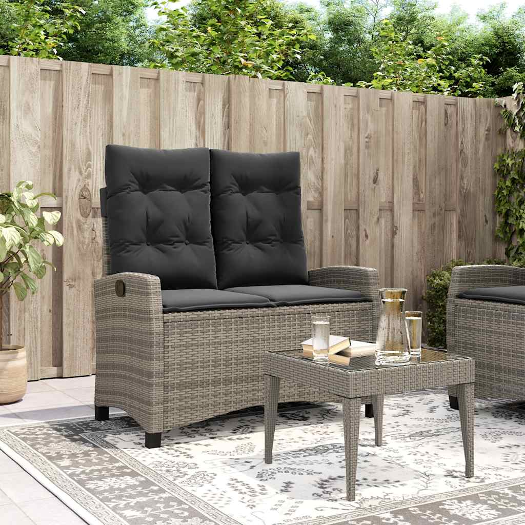 havebænk med hynder og lænefunktion polyrattan grå