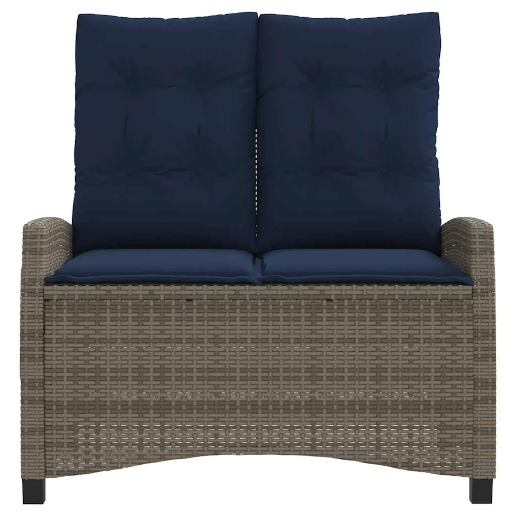 havebænk med hynder og lænefunktion polyrattan grå