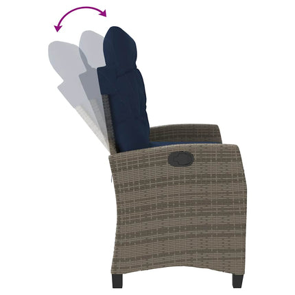 havebænk med hynder og lænefunktion polyrattan grå